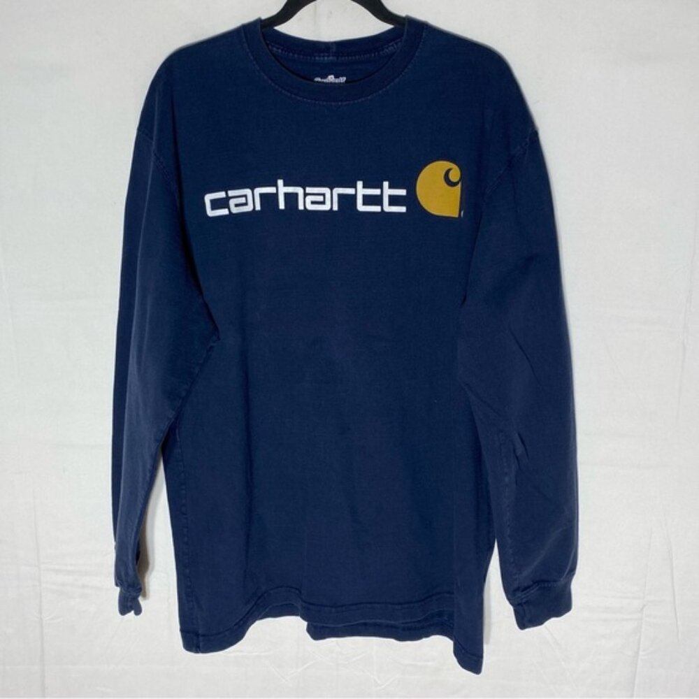 SOLD-Carhartt Navy Blue Cotton Crew Neck Long Sleeve T Shirt L
